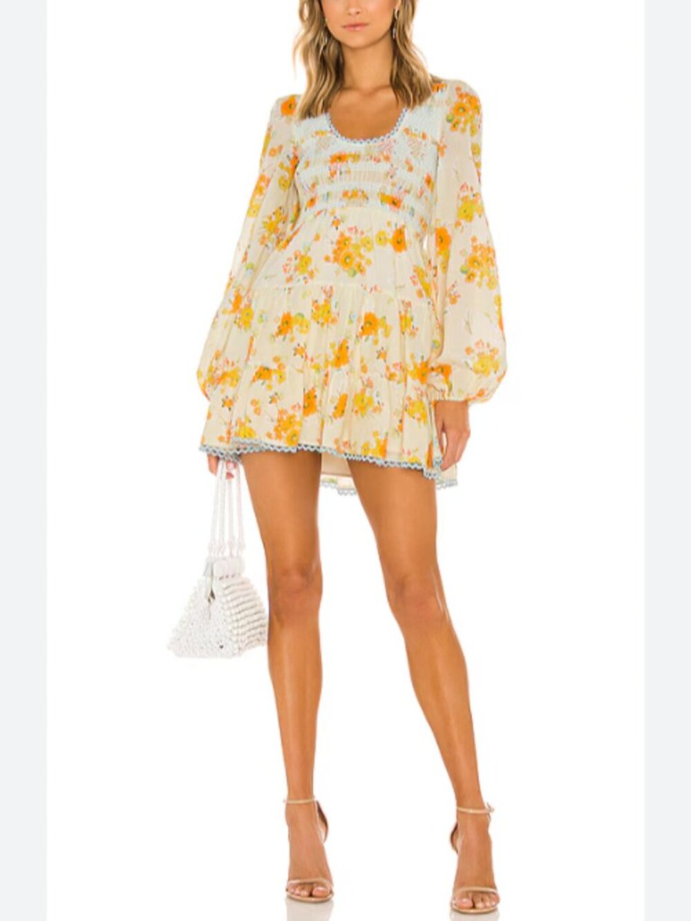 Alice McCall Cinnamon Girl Mini Dress Floral Cotton Smocked Tiered Embroidered